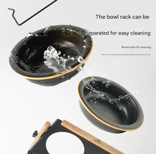 Adjustable Raised Pet Feeder - Modern Wood & Metal Stand with Dual Bowls for Cats & Dogs