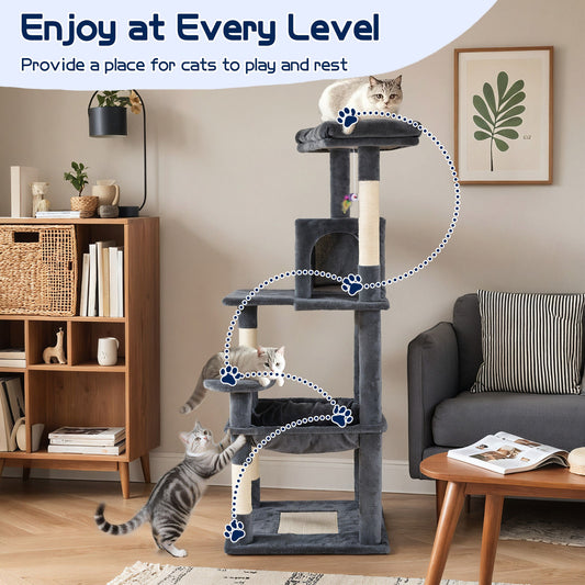 Cat Tower Tree Condo Scratching Post Dark Grey 142cm