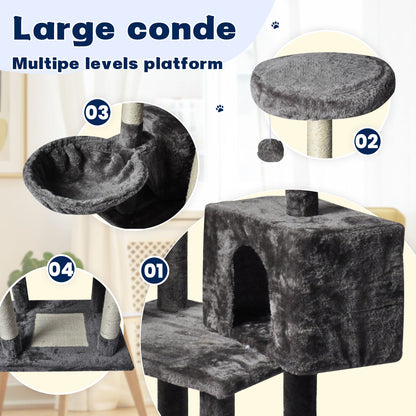 Large Grey Cat Tree Tower Condo with Scratching Post Bed