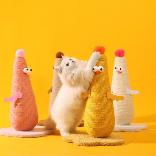 Yellow Adorable Chick Cat Scratching Post - Durable Sisal Rope Scratcher Toy for Cats & Kittens